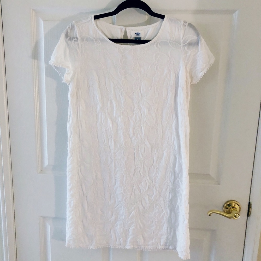 White embroidered shift dress